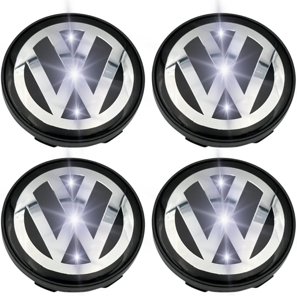 Chrome & Black Wheel Center Caps – Set of 4 (65mm) | Glossy Hubcaps with Emblem Design | Replacement Rim Caps for Alloy Wheels – Snap-On Fit | Durable ABS Finish