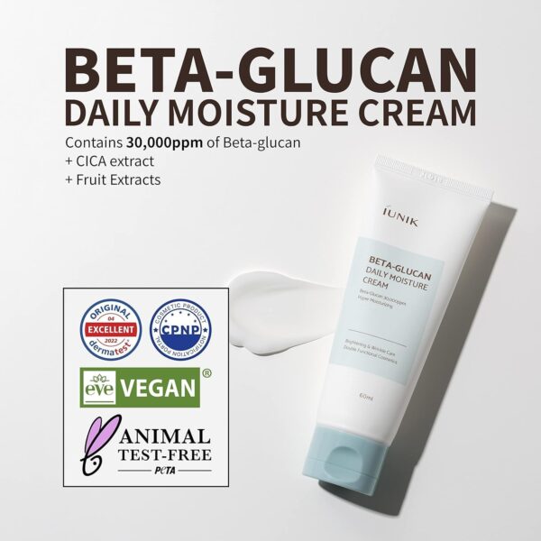 IUNIK Beta-Glucan Daily Moisturizer Cream (60 ml) - Image 3