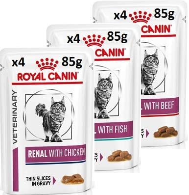 Royal Canin Veterinary Feline Renal Premium Mix - 12 x 85g With Tuna, Chicken, Beef Cat Food by ResqueT - All in One Random Box