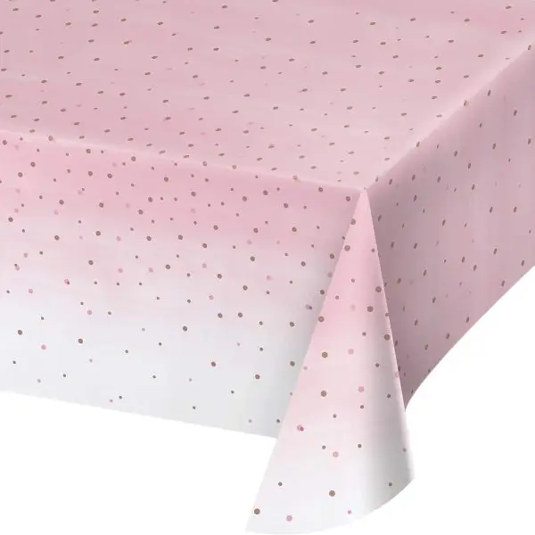 Creative Converting Rose Gold Dots Plastic Table Cover - 1 Pc, Pink, 54" x 102"