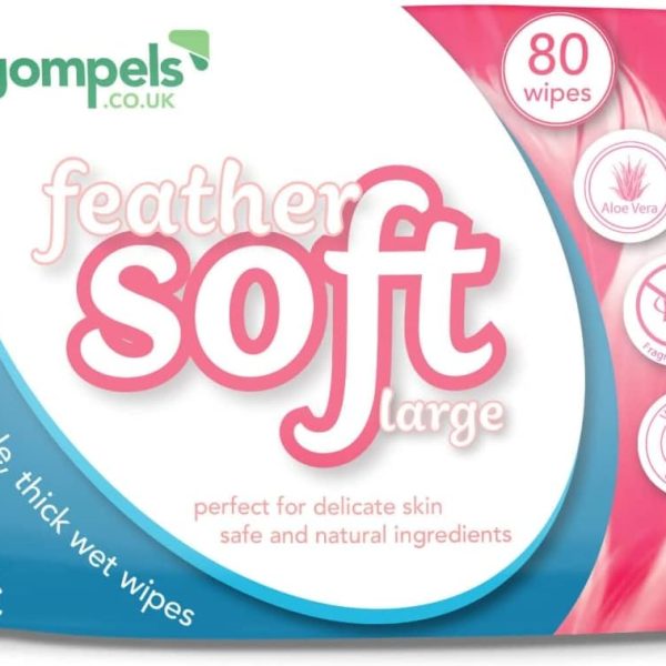 Extra Large Feather Soft Body Cleansing Wet Wipes for Adults - 30x20cms (80pk) - Ultra Gentle, Thick XL Wet Wipes - Kind to Skin with Aloe Vera and Vitamin E