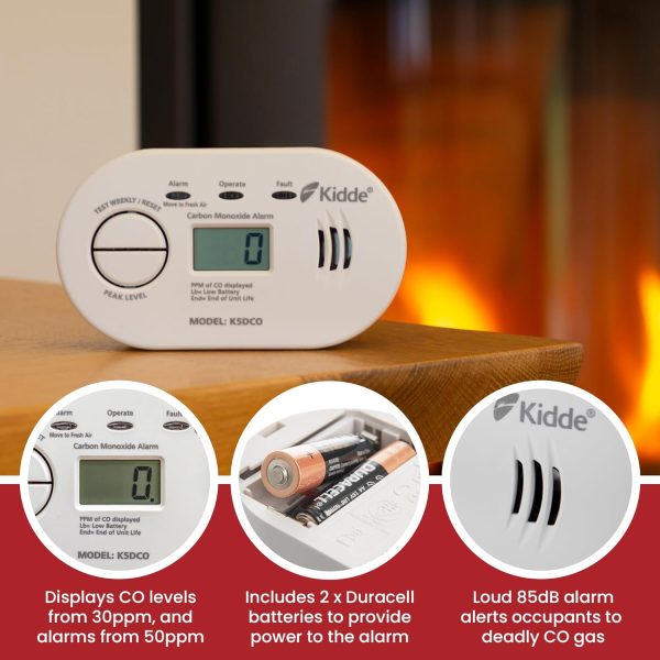 Kidde 5DCO Digital Carbon Monoxide Alarm and Detector with AA Batteries - 10 Year Sensor Life Digital Display CO Alarm - 7 Year Warranty
