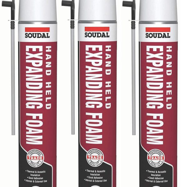 Soudal 750ml Champagne Gap Filler Expanding Foam Handheld Spray with Nozzle & Gloves (3)