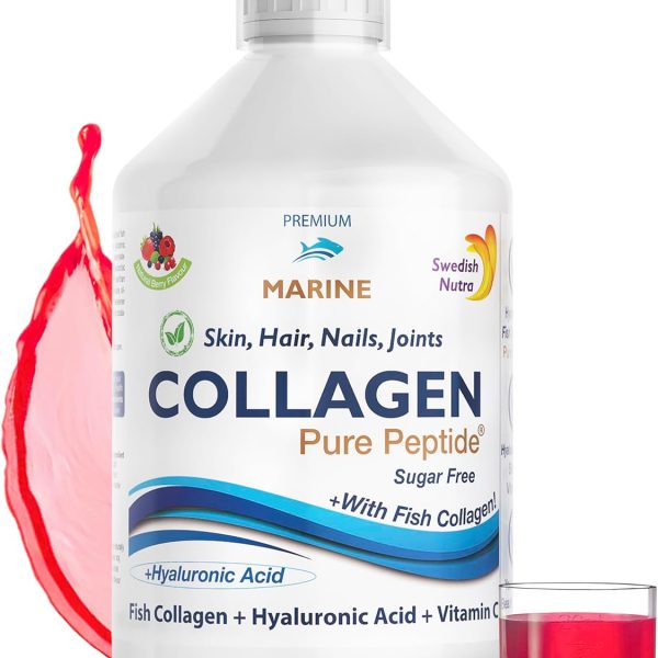 Swedish Nutra - Liquid Marine Collagen 10000mg - Pack of 500ml I Hydrolyzed Collagen Peptides (Type I & III) I Minimize Fine Lines, Wrinkles I Hyaluronic Acid, Biotin, Vitamin C - 20 Day Supply