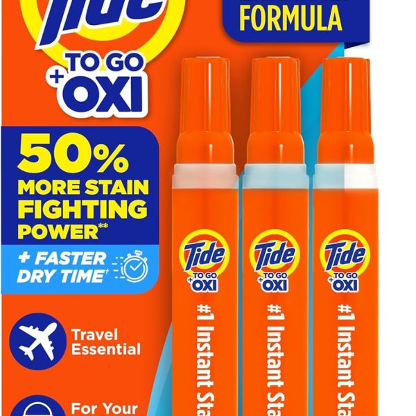 Tide To Go Stain Remover Pens - Instant Spot Cleaner, Portable & Travel-Friendly, Works on Food & Drink Stains, 3 Count